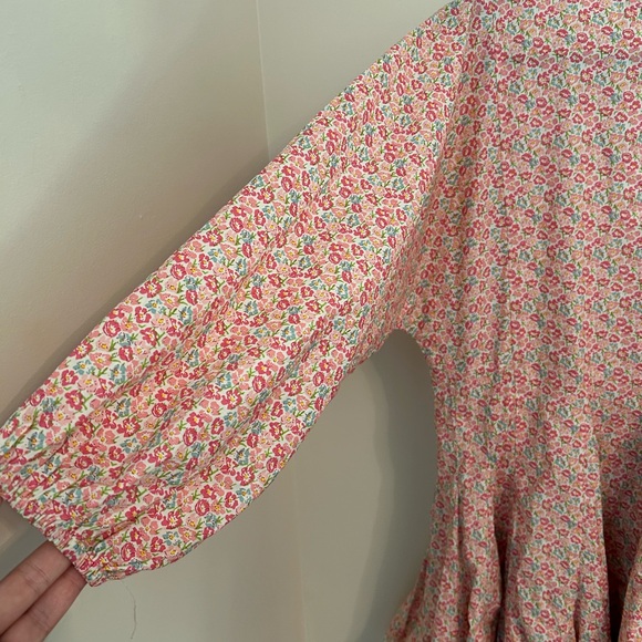 Storia Anthropologie Pink Floral Mini Dress, Belt, Balloon Sleeve, Small - Picture 5 of 8